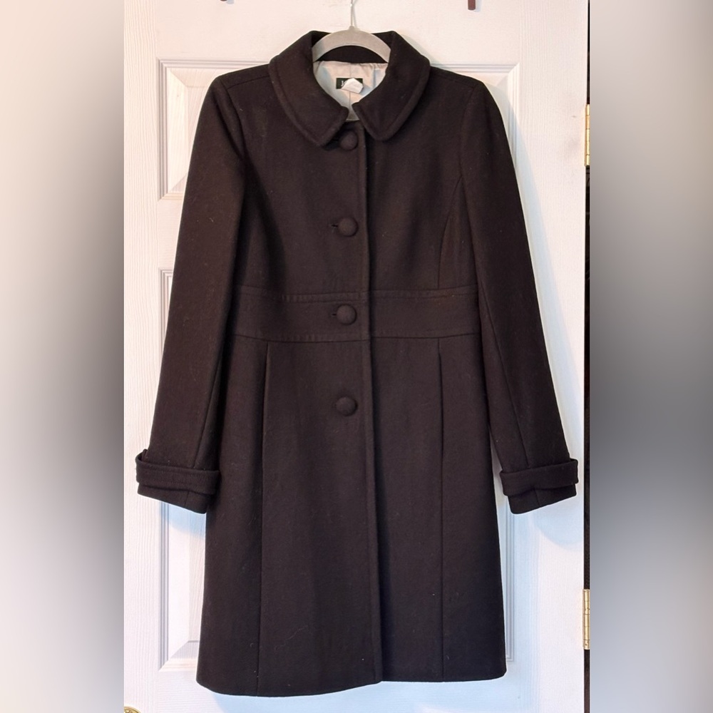 J Crew Long Black Wool Blend Coat Size 8 EUC